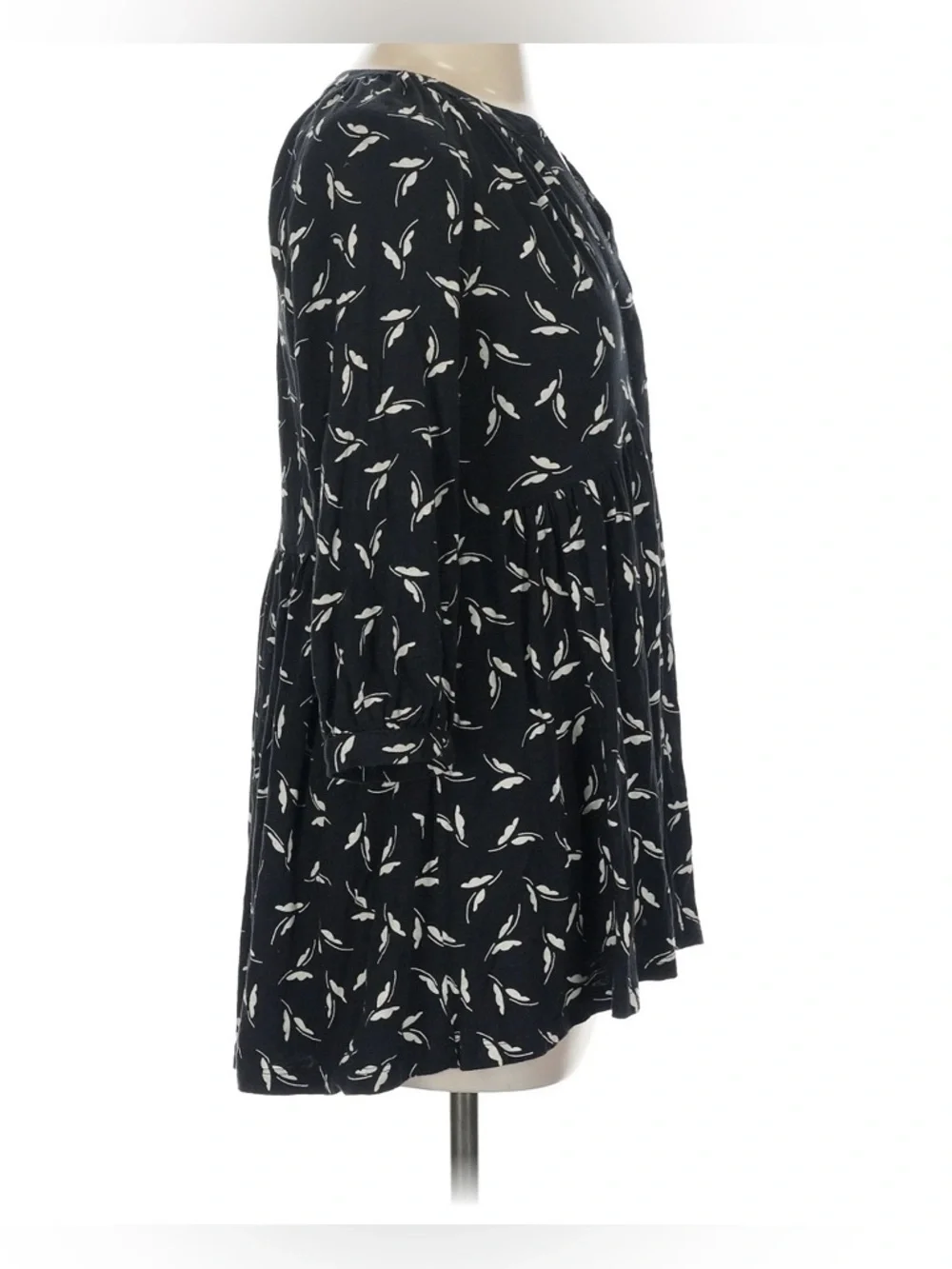 Maeve Black White Print Cotton Mini Dress XS 3/4 Sleeve Babydoll - Picture 4 of 6